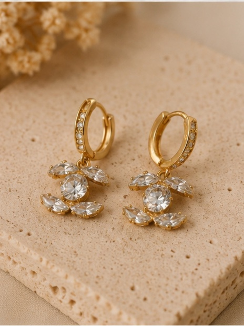 Gold Crystal Huggie Hoop Earrings | Designer Inspired